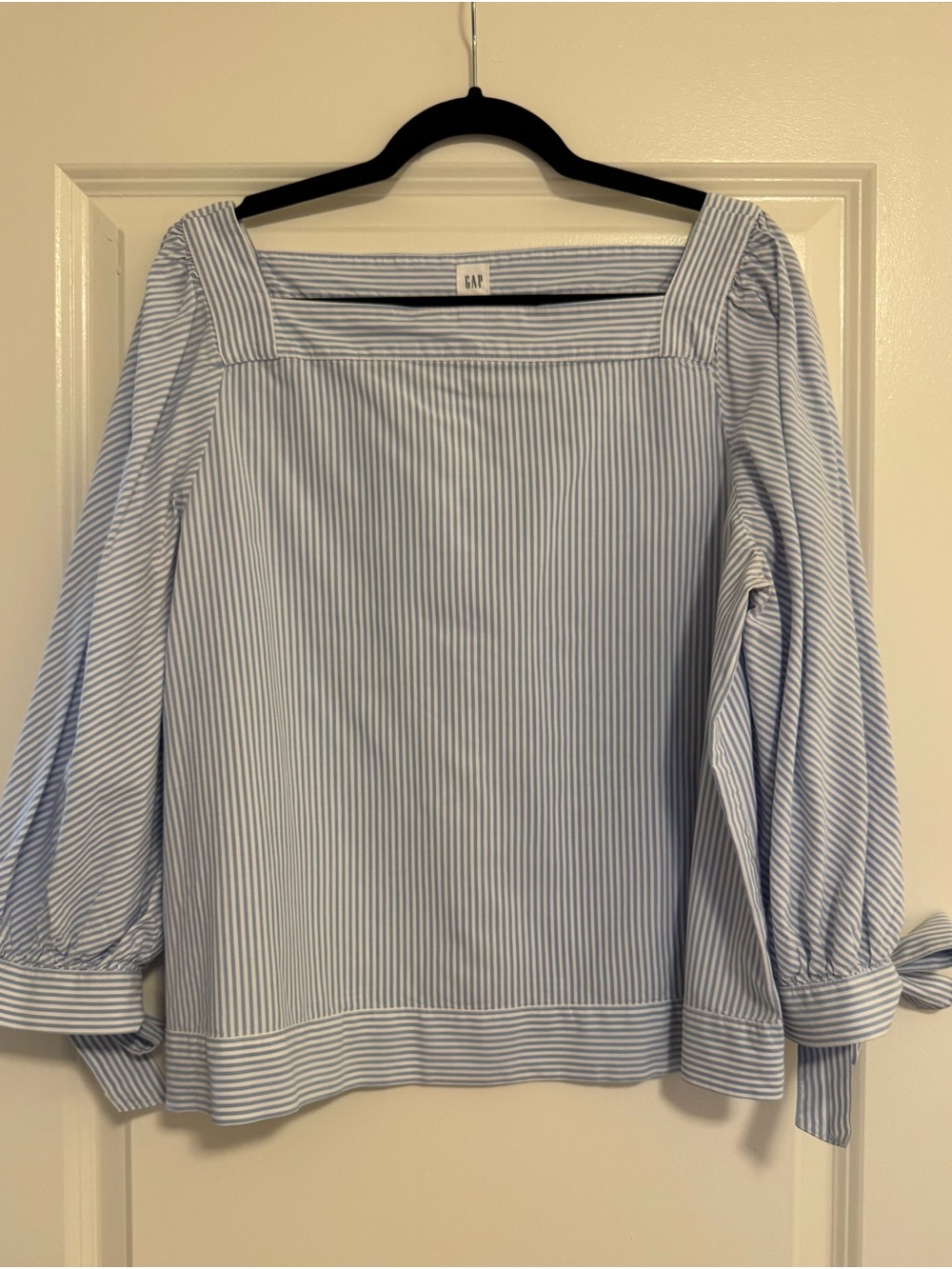 GAP Women’s Light Blue & White Pinstripe Square Neck Blouse